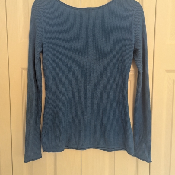 Blue Long Sleeve Ribbed Sweater - Picture 3 of 4